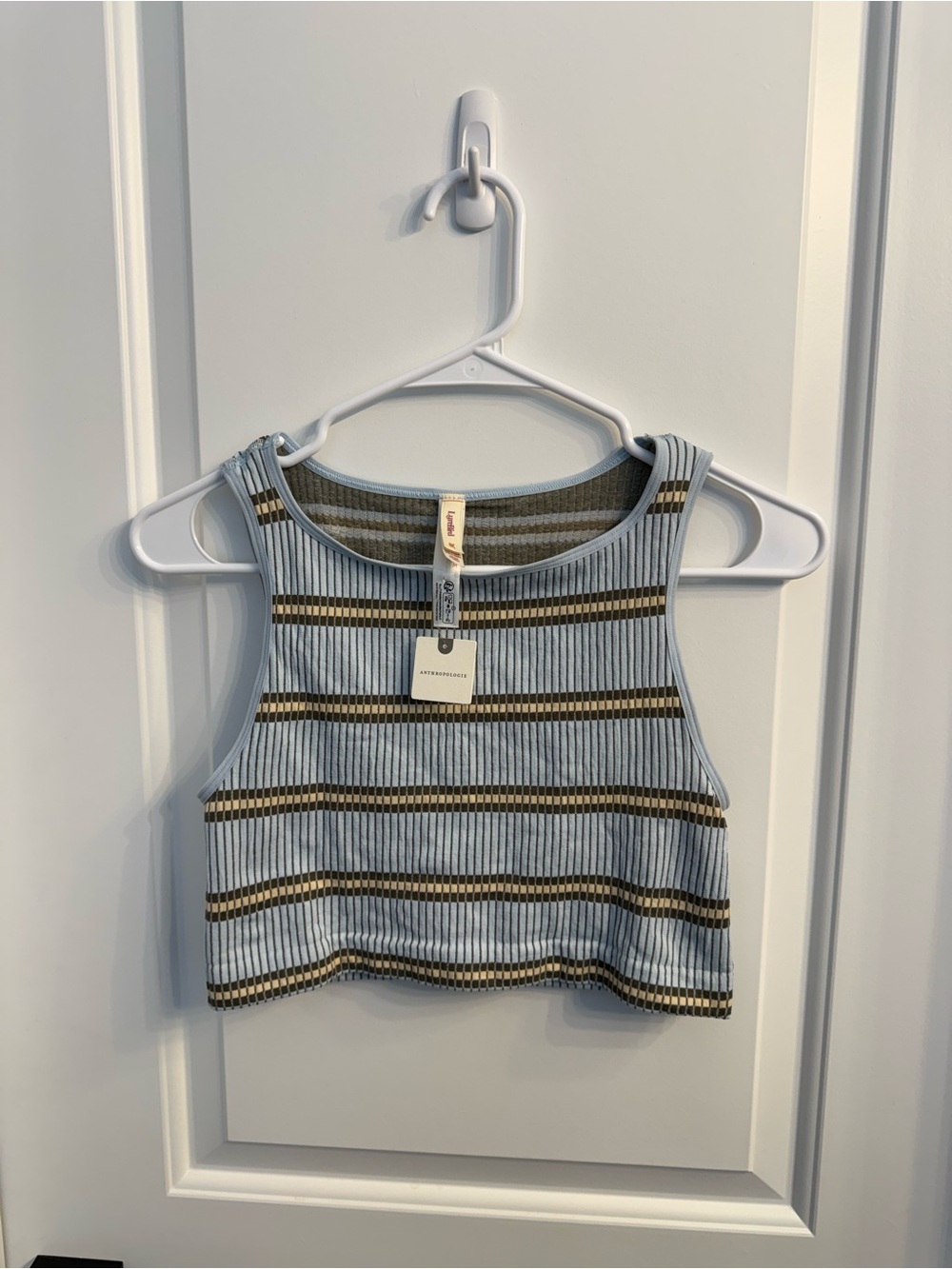 Anthropologie Striped Ribbed Tank Top - Light Blue